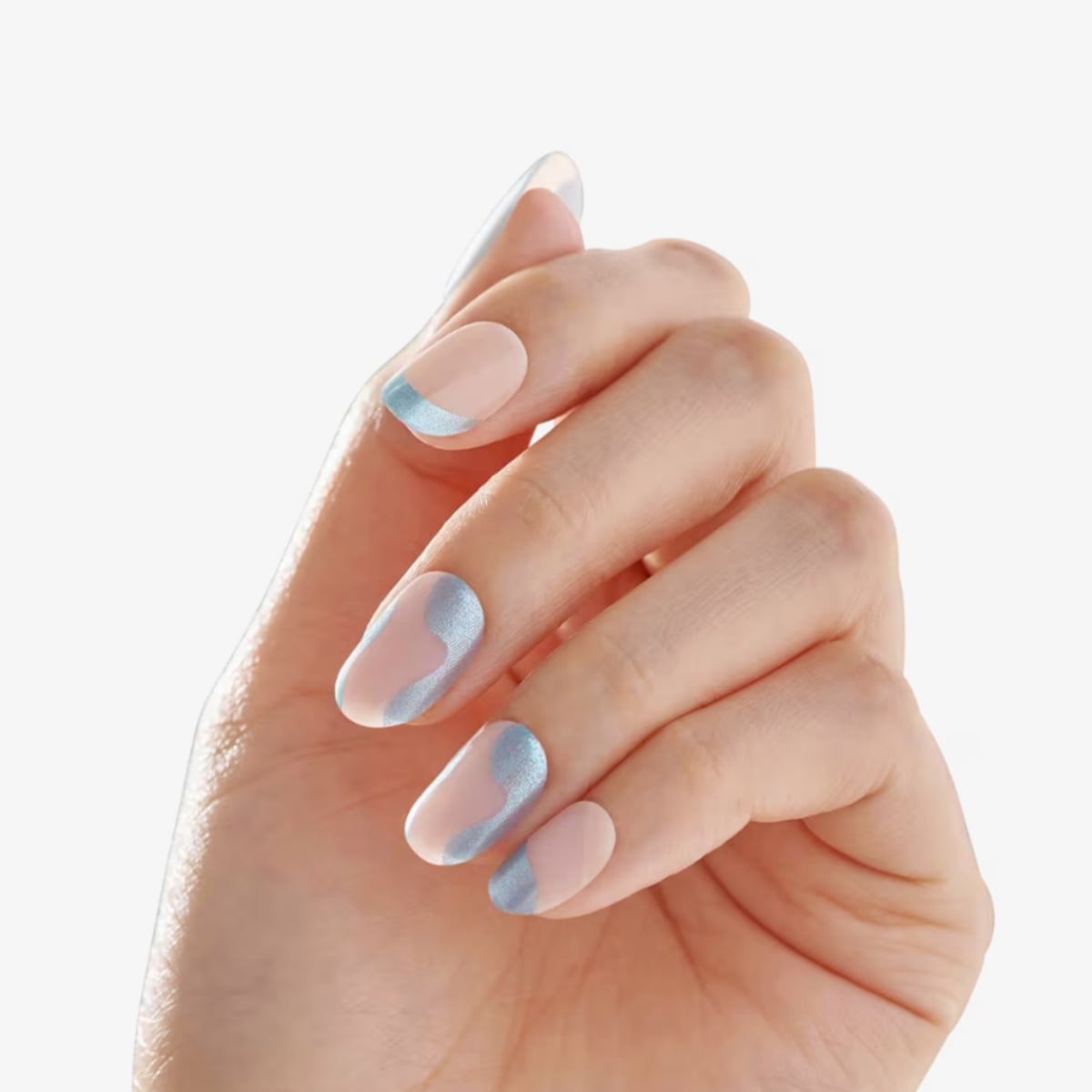 Nude With Metallic Abstract Lines Nude With Metallic Abstract Lines — Short Nails 2027 for Mature Hands