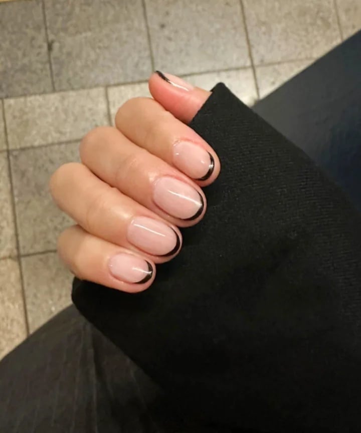 Sheer Pink With Black Micro French Tips Sheer Pink With Black Micro French Tips — Short Nails 2027 for Mature Hands