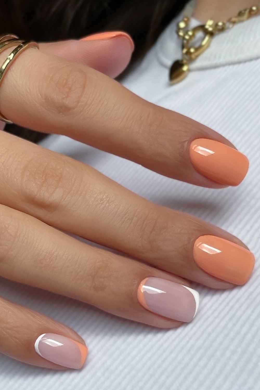 Peach with White and Neon Orange Abstract Art Nails Peach with White and Neon Orange Abstract Art Nails — Short Peach Nails 2027