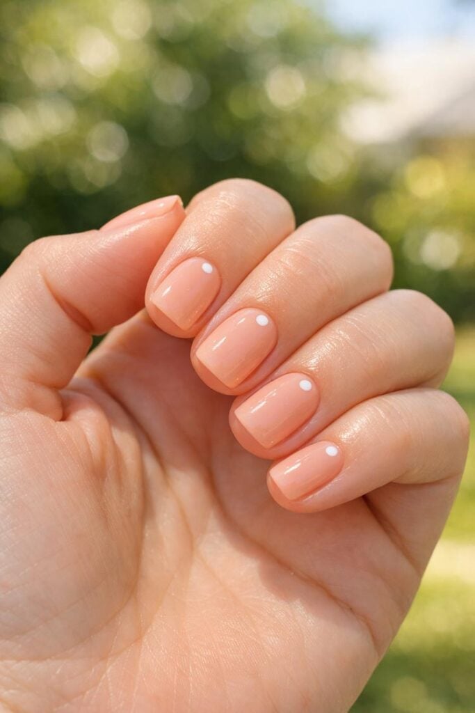 Light Peach with White Dot Short Square Nails Light Peach with White Dot Short Square Nails — Short Peach Nails 2027