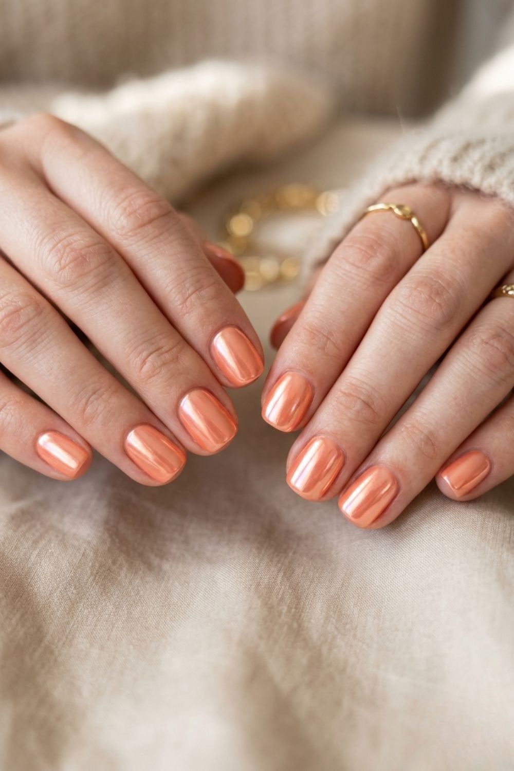 Shimmering Peach Chrome Short Square Nails Shimmering Peach Chrome Short Square Nails — Short Peach Nails 2027