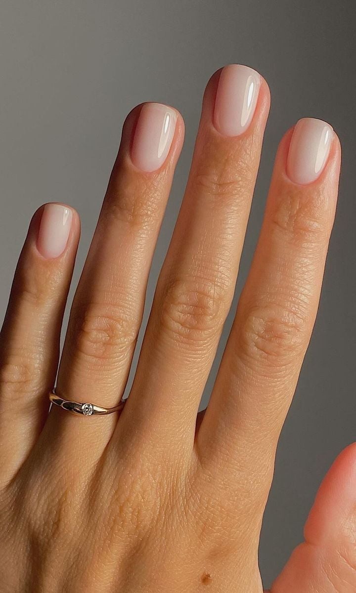 Sheer Milky Pink Glossy Short Square Nails Sheer Milky Pink Glossy Short Square Nails — Short Peach Nails 2027