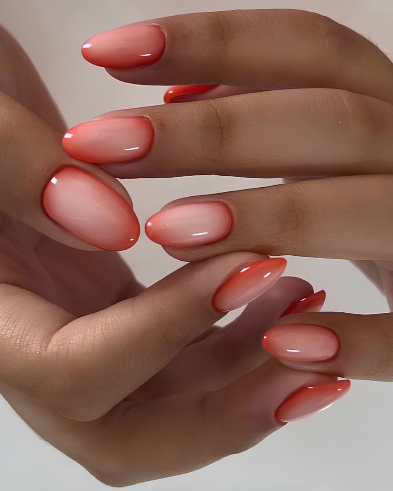 Juicy Jelly Peach Pink Ombre Short Oval Nails Juicy Jelly Peach Pink Ombre Short Oval Nails — Short Peach Nails 2027