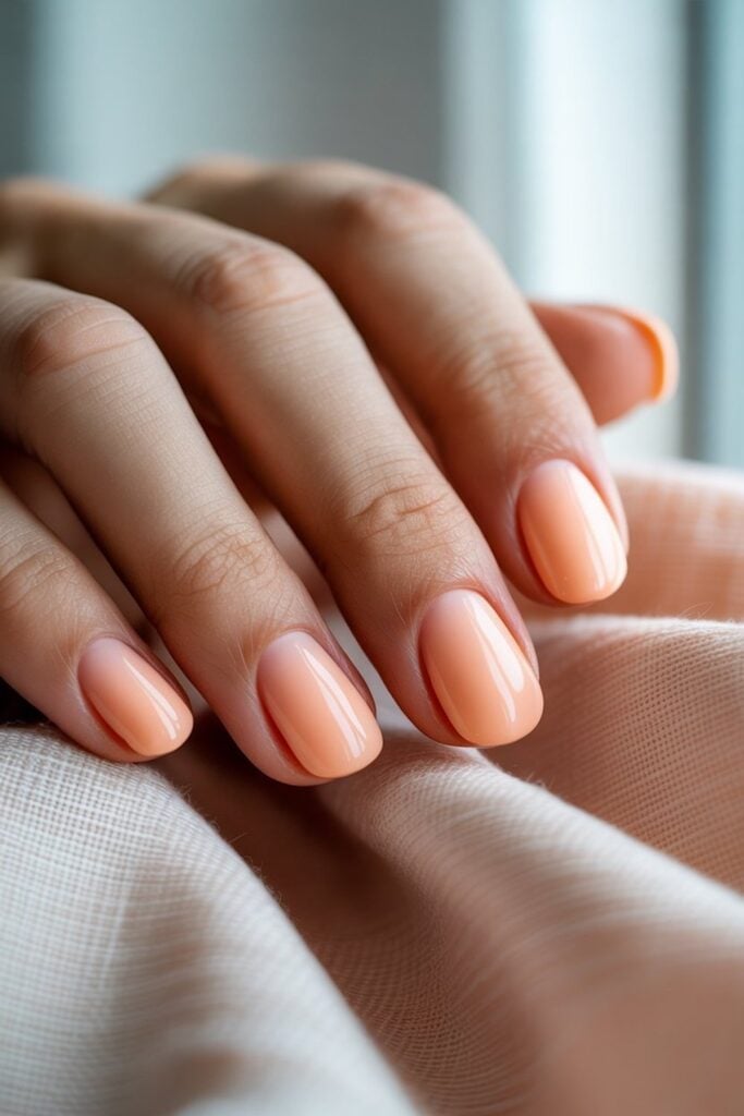 Nude Pink to Peach Ombre Short Oval Nails, Glossy Nude Pink to Peach Ombre Short Oval Nails, Glossy — Short Peach Nails 2027