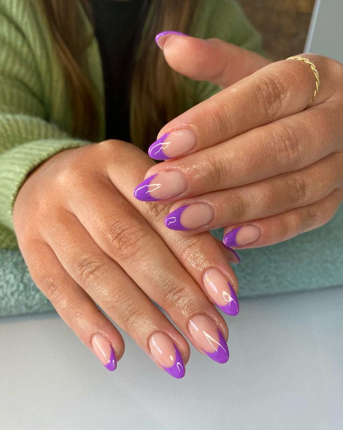 Vibrant Purple French Tips Short Almond Nails — Short Purple French Tip Nails 2027