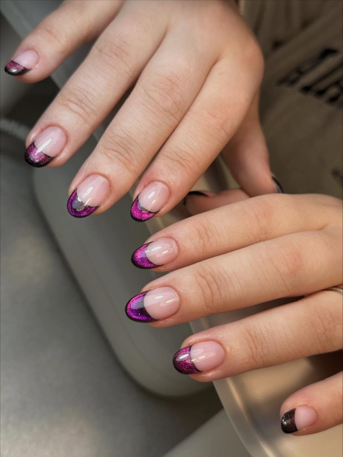 Shimmering Dark Purple French Tips Short Oval — Short Purple French Tip Nails 2027