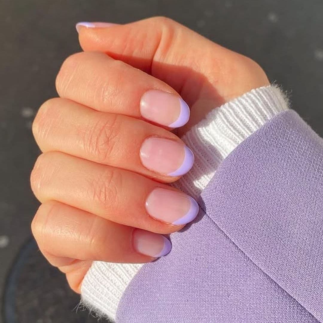 Soft Pastel Purple French Tips Short Oval — Short Purple French Tip Nails 2027