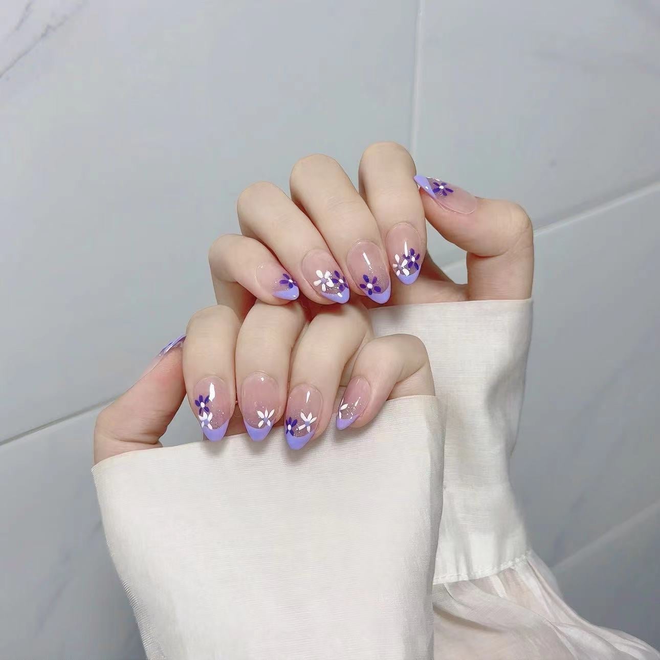 Soft Violet French Tips Short Almond Nails — Short Purple French Tip Nails 2027