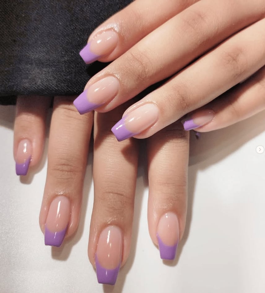 Solid Purple French Tips Short Square Nails — Short Purple French Tip Nails 2027
