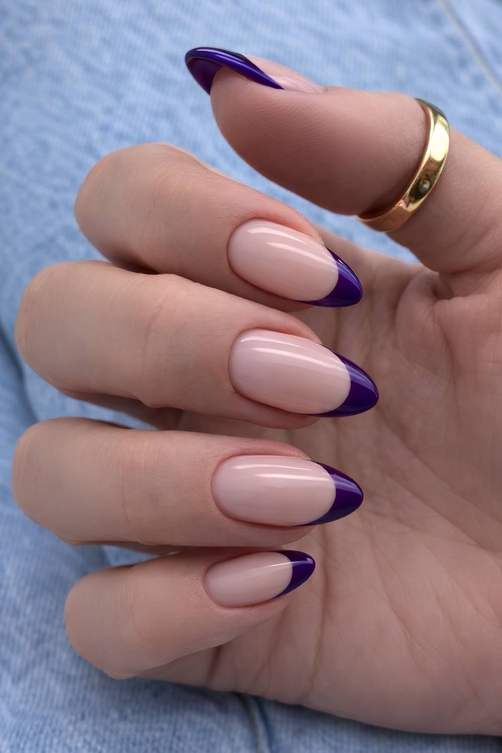 Deep Purple French Tips Short Almond Nails — Short Purple French Tip Nails 2027