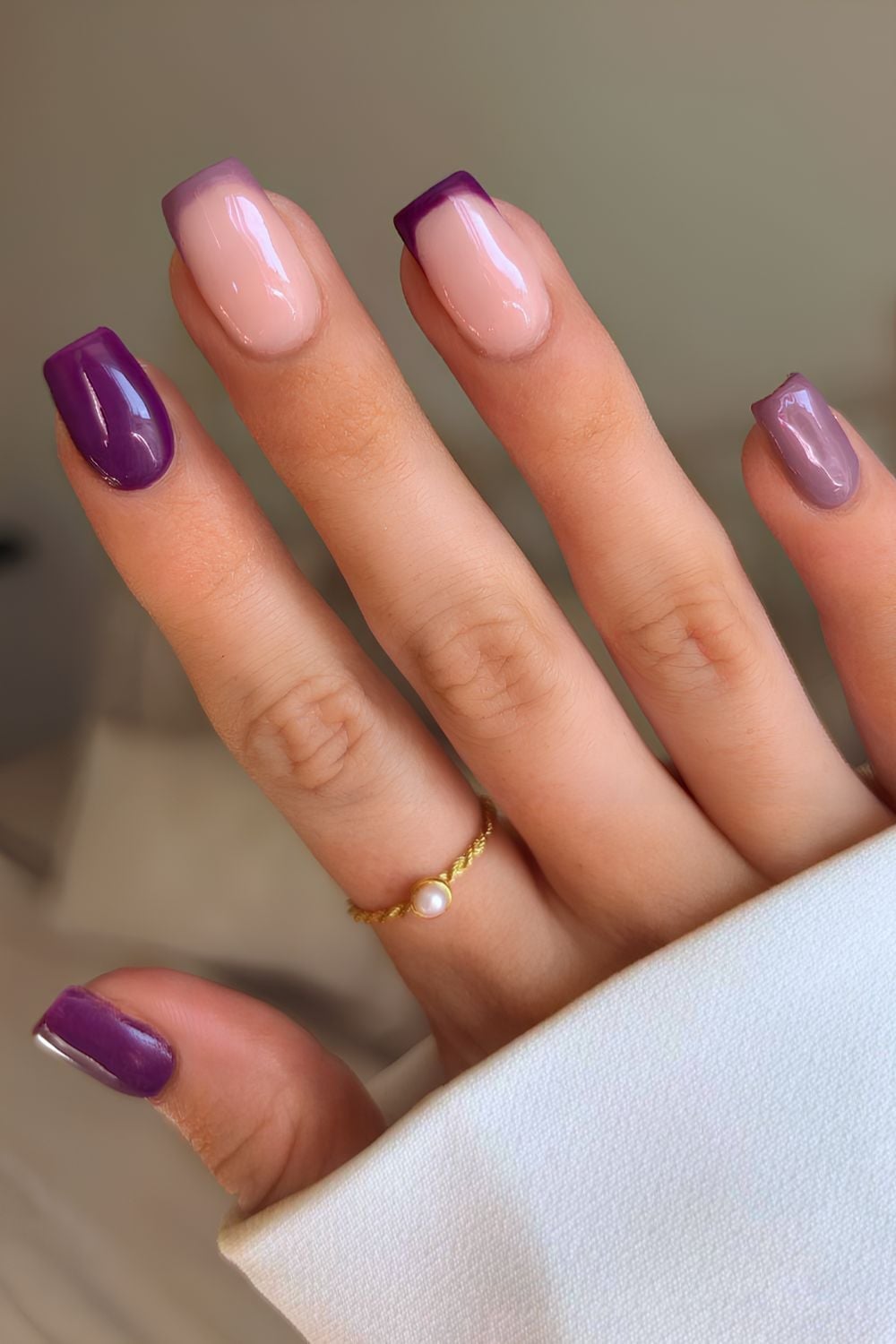 Rich Purple French Tips Short Square Nails — Short Purple French Tip Nails 2027
