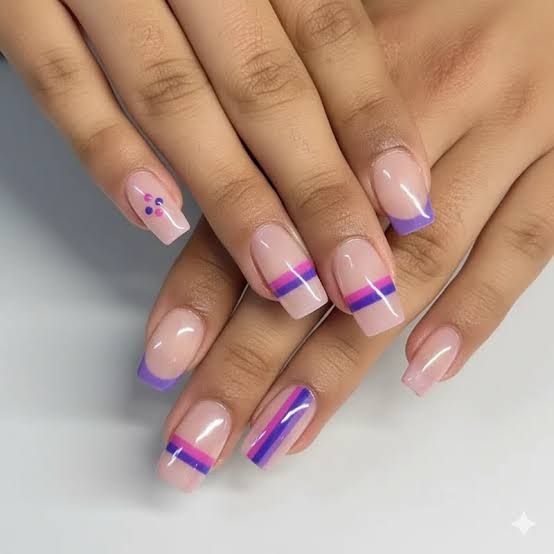 Striped Purple Pink Blue French Tips — Short Purple French Tip Nails 2027