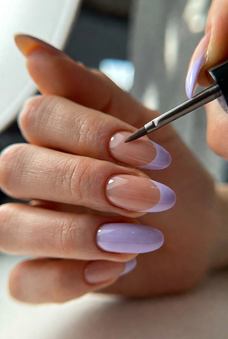 Light Lavender Precise French Tips Short Oval — Short Purple French Tip Nails 2027