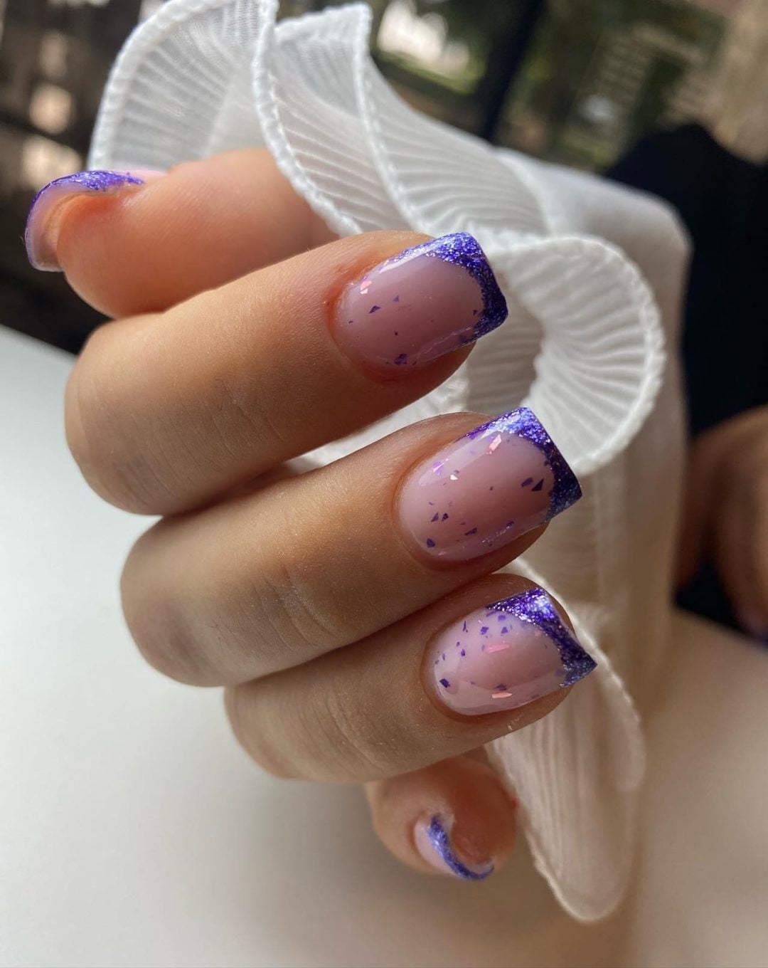 Dark Purple Glitter French Tips Short Square — Short Purple French Tip Nails 2027