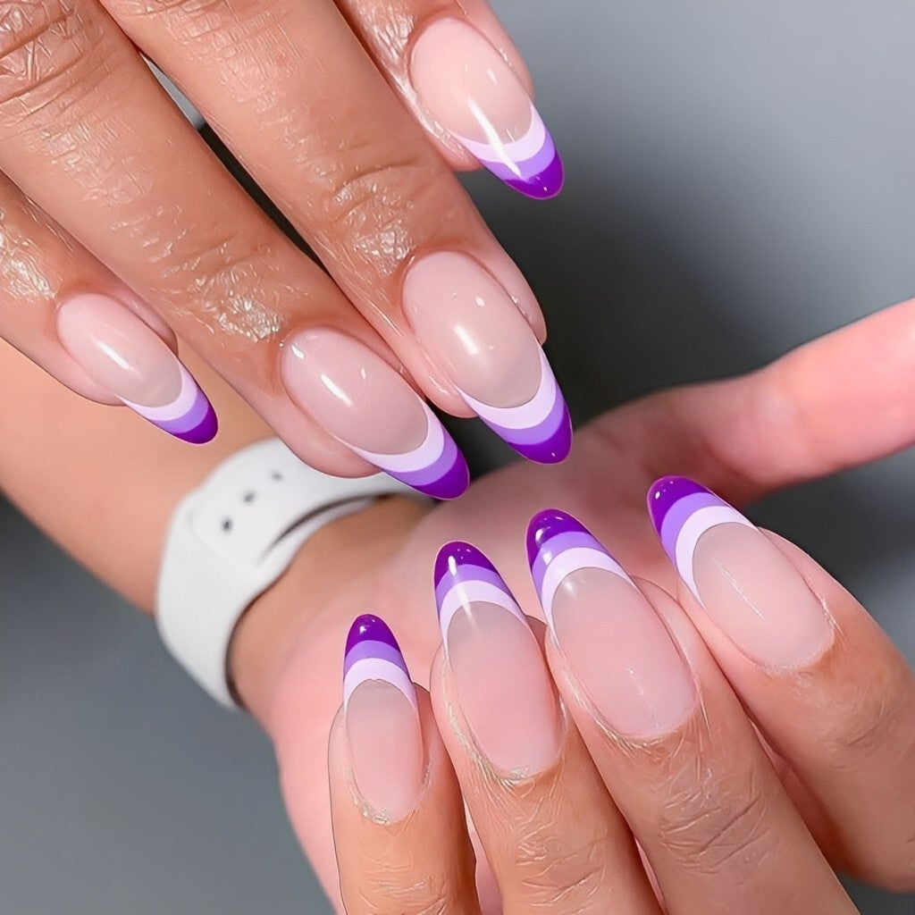 Layered Purple French Tips Medium Almond Nails — Short Purple French Tip Nails 2027