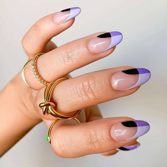 Geometric Lavender Lilac Black Tips — Short Purple French Tip Nails 2027
