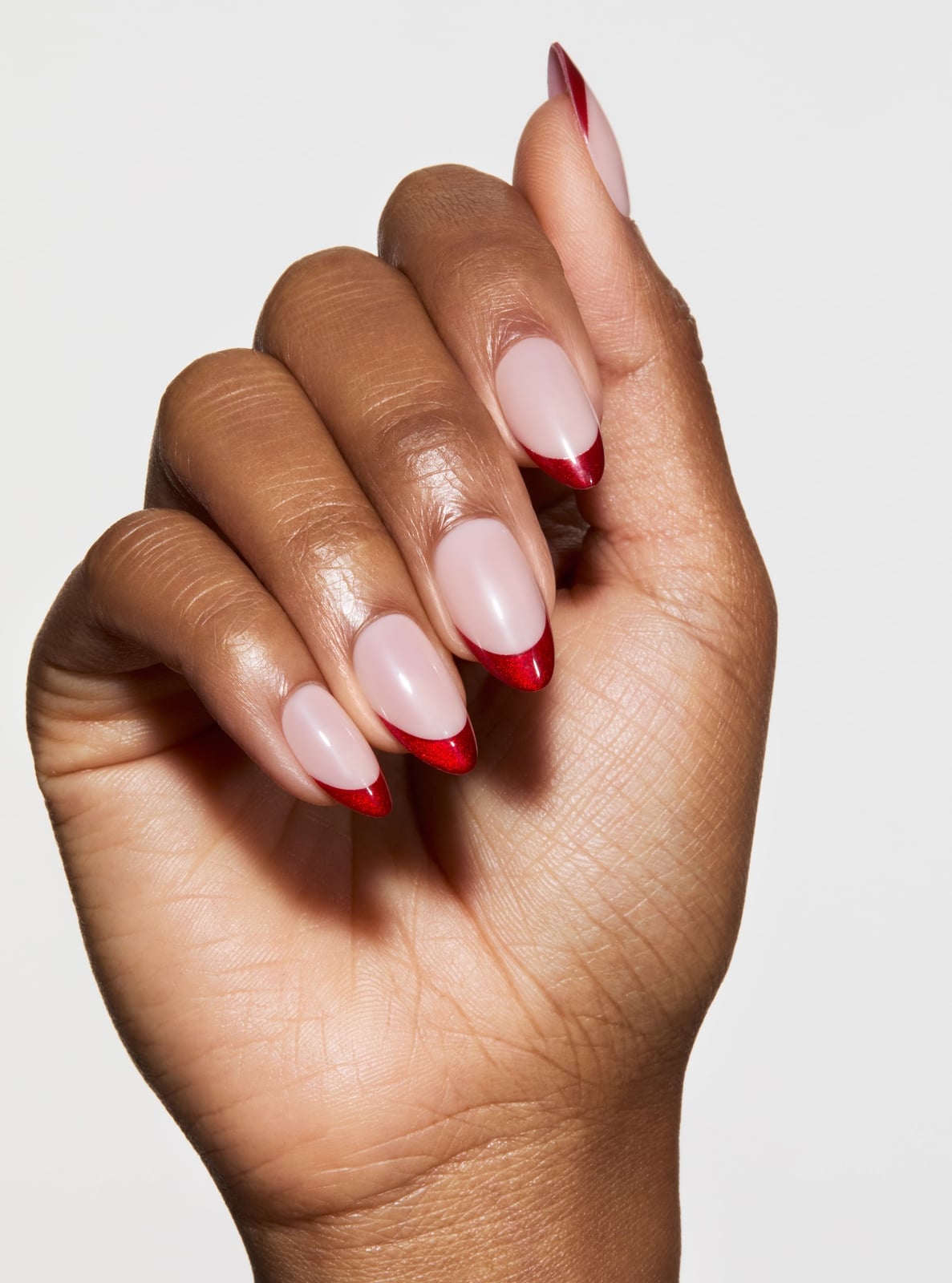 Medium Almond Metallic Red Chrome French Medium Almond Metallic Red Chrome French — Short Red French Tip Nails 2027