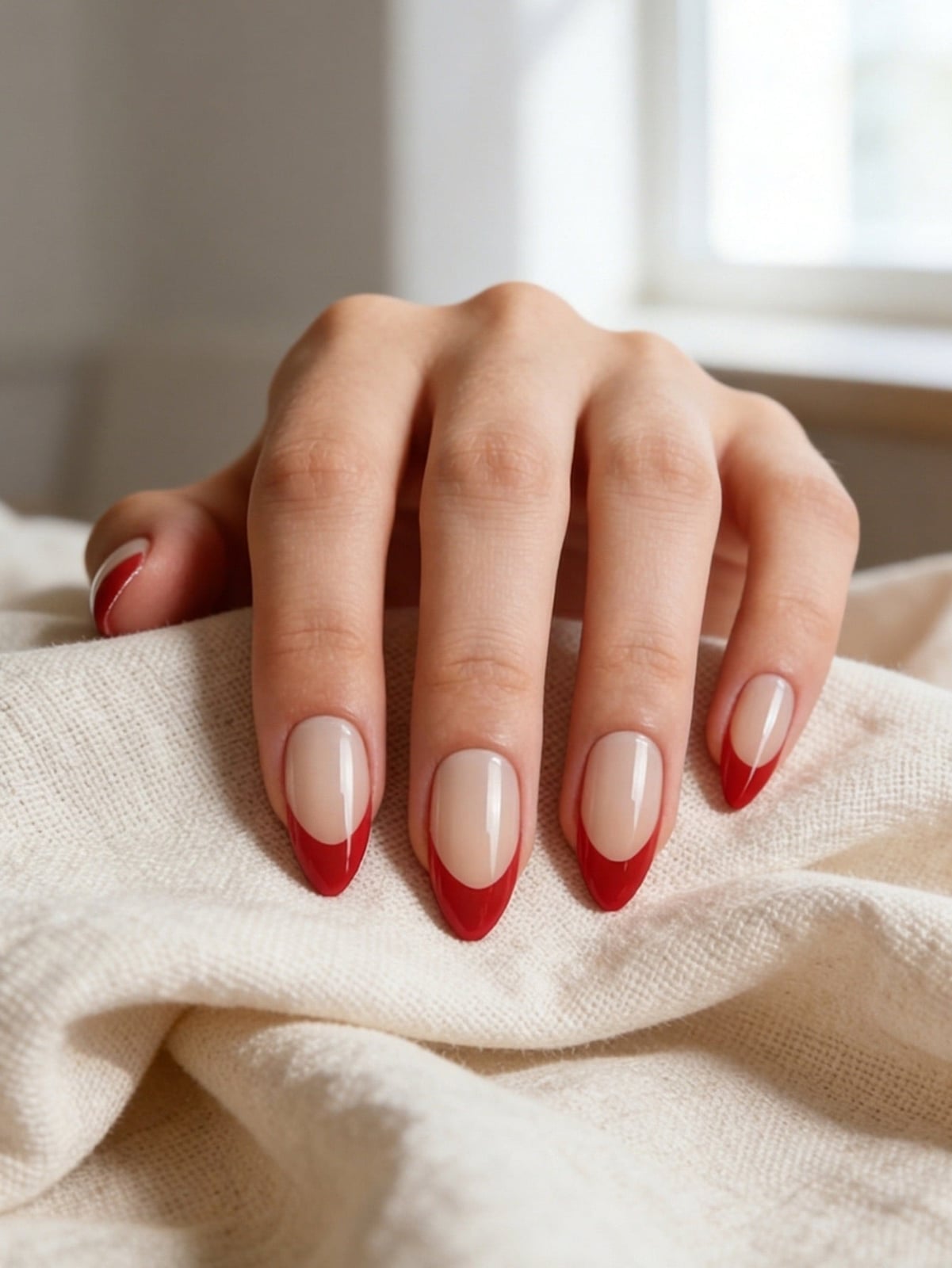 Short Almond Opaque Red French Tips Short Almond Opaque Red French Tips — Short Red French Tip Nails 2027