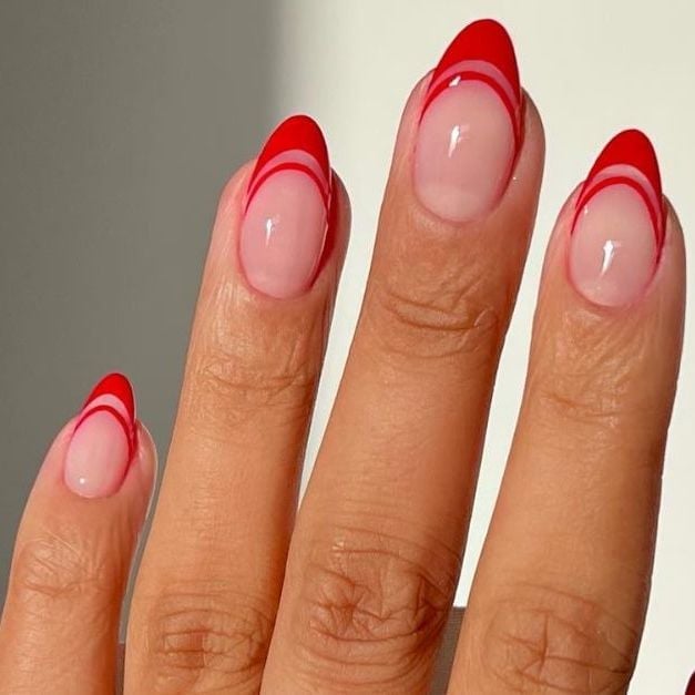 Short Almond Bold Opaque Red French Short Almond Bold Opaque Red French — Short Red French Tip Nails 2027