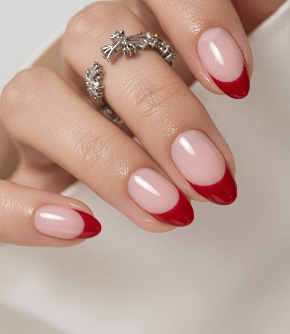 Short Oval Crisp Red French Tips Short Oval Crisp Red French Tips — Short Red French Tip Nails 2027