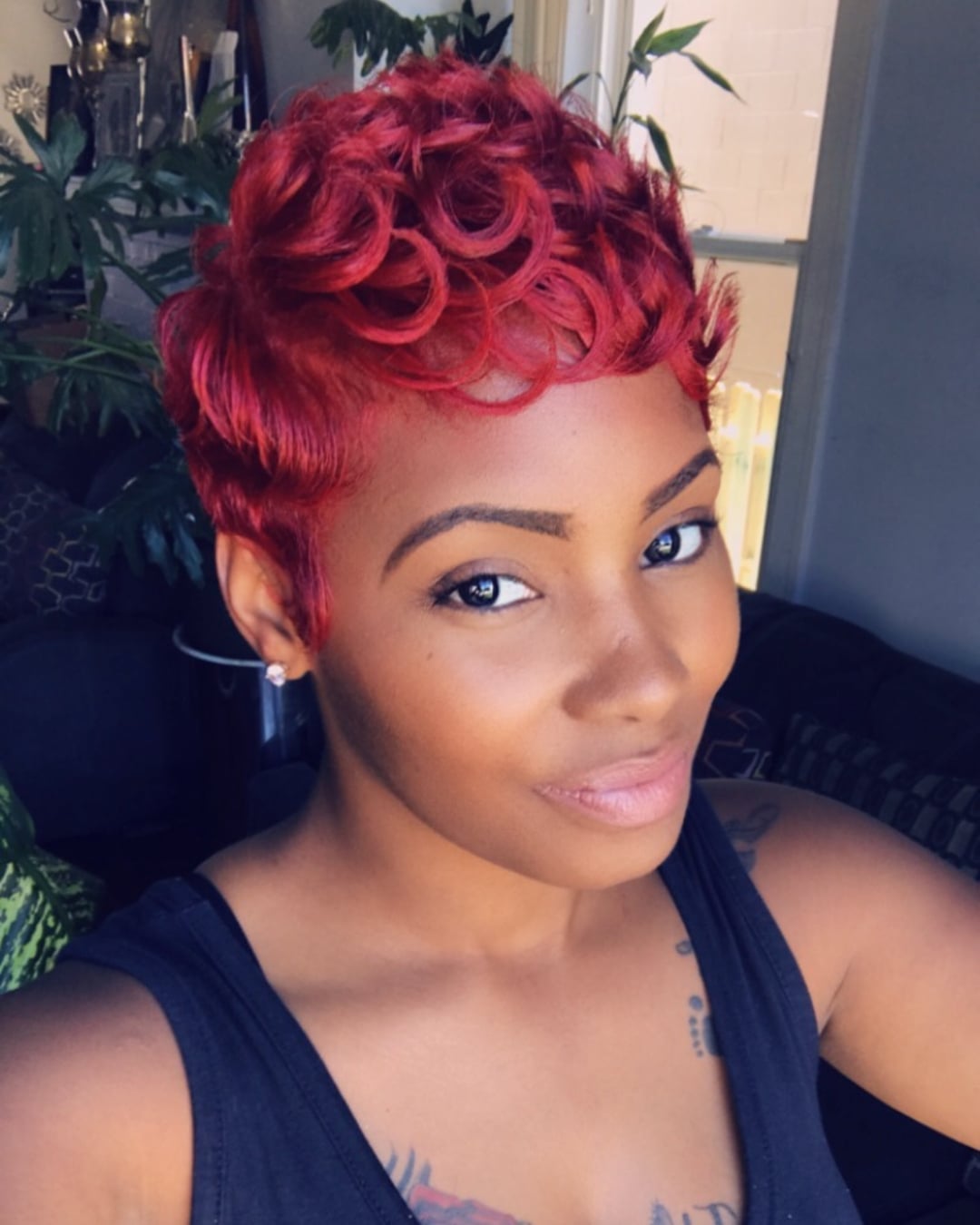 Vibrant Red Pixie With Rolled Curls Vibrant Red Pixie With Rolled Curls — Short Relaxed Hairstyles 2027