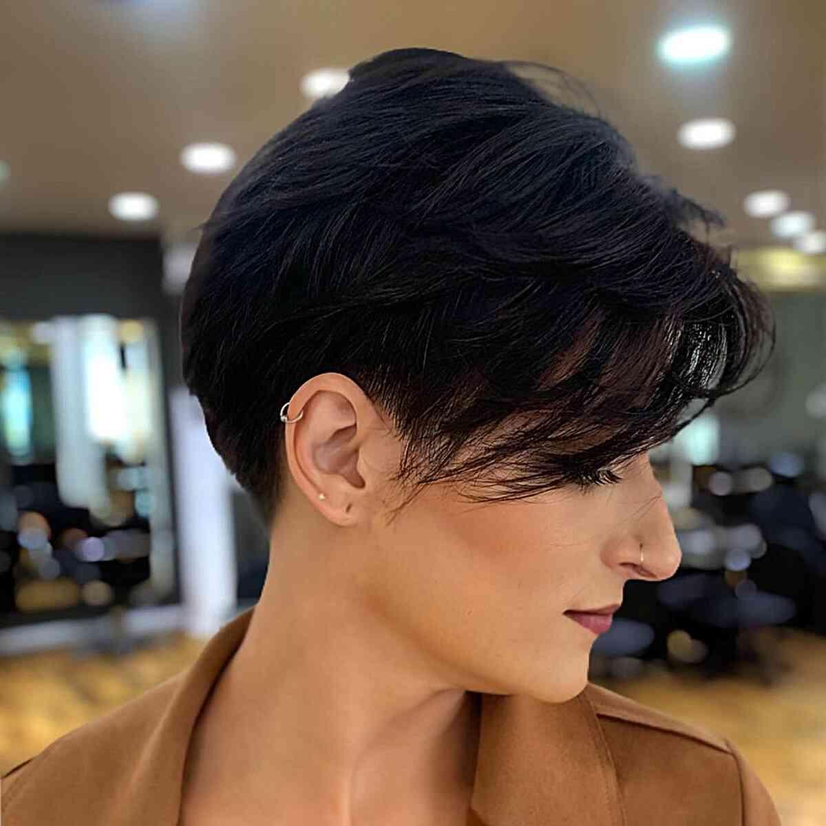 Textured Black Pixie With Layers, Ear Textured Black Pixie With Layers, Ear — Short Relaxed Hairstyles 2027
