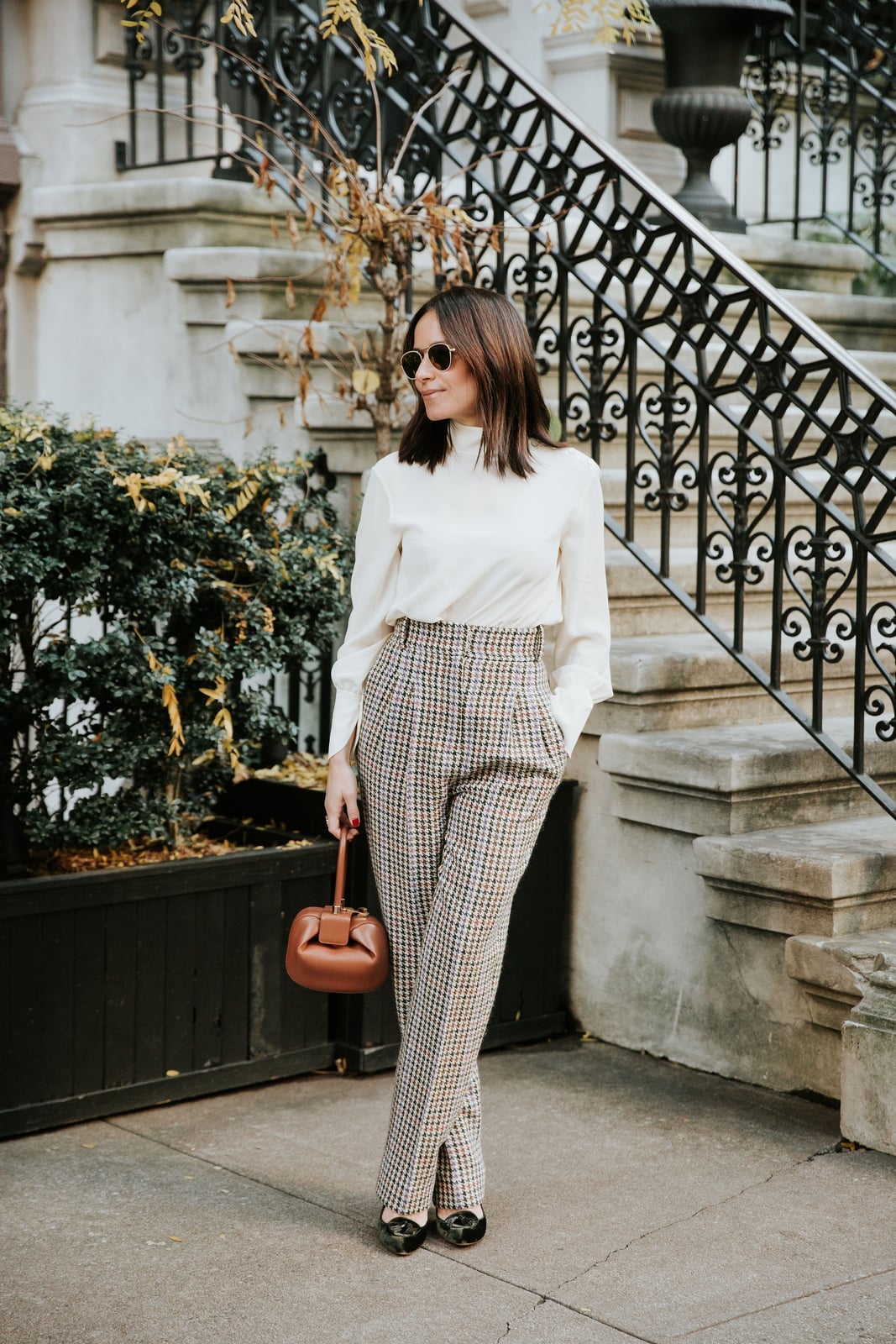 Cream silk blouse with brown and gray tweed plaid, Close-Up Take Cream silk blouse with brown and gray tweed plaid, Close-Up Take — Silk Blouse Outfits 2027