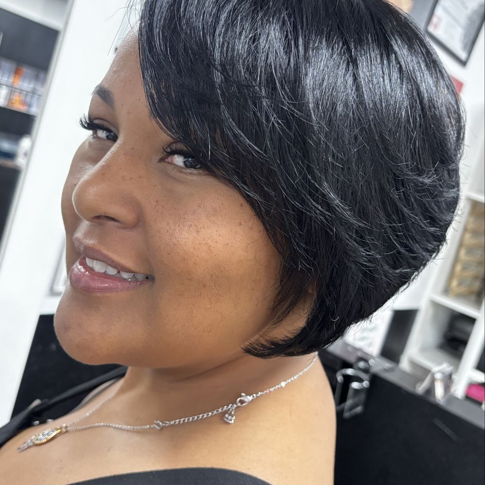 Layered Bob With Side Swept Bangs Layered Bob With Side Swept Bangs — Silk Press 2027