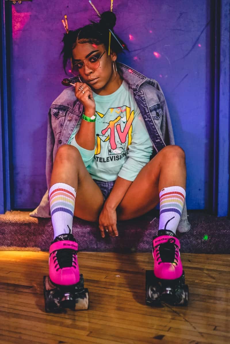 Denim Jacket Over MTV Tee With Denim Shorts — Skate Outfits for Women 2027