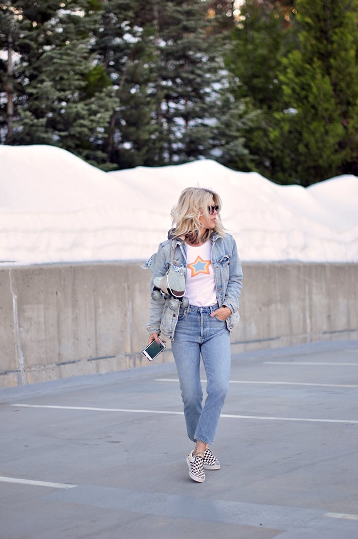 Denim Jacket Over Graphic Tee With Relaxed Jeans — Skate Outfits for Women 2027