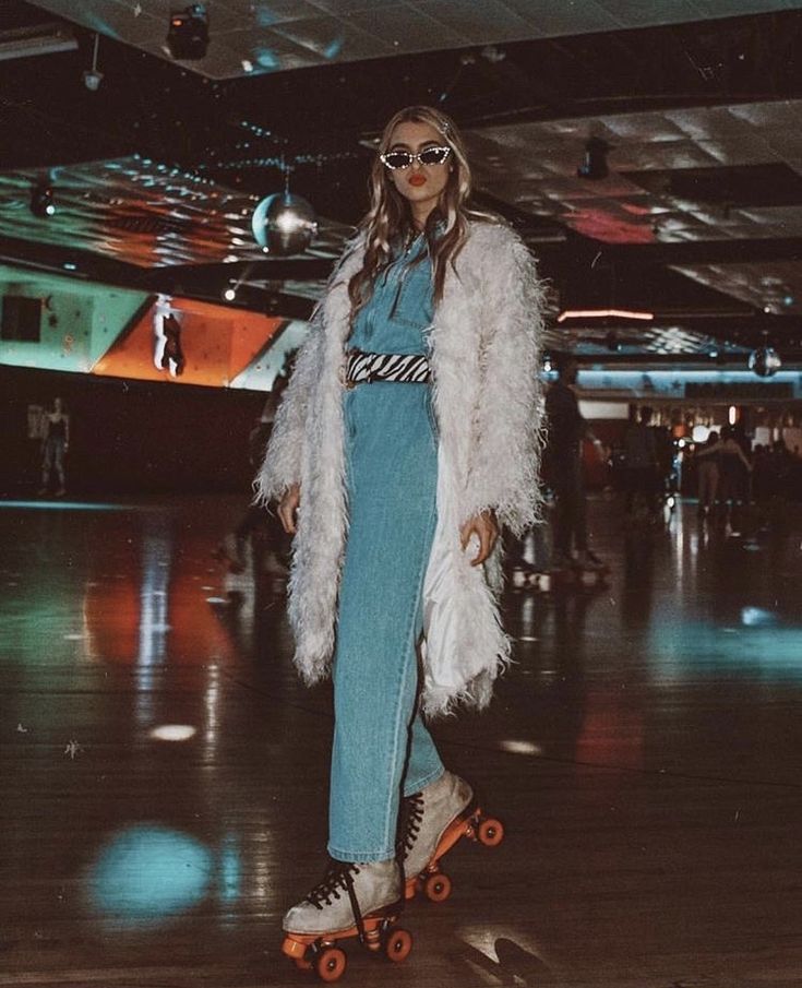 Denim Jumpsuit With Faux Fur Coat — Skate Outfits for Women 2027