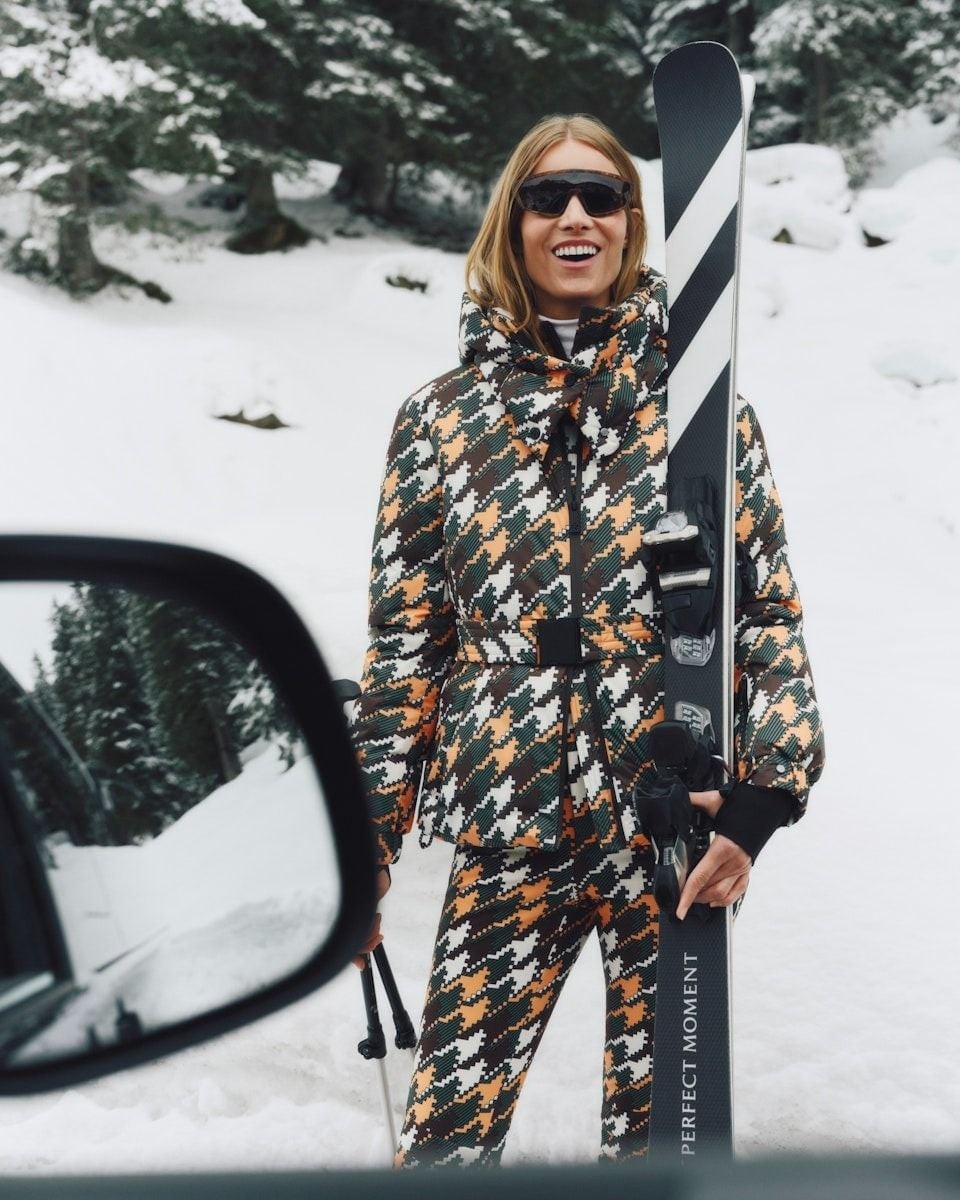 Patterned green and orange ski suit Patterned green and orange ski suit — Ski Trip Outfits 2027