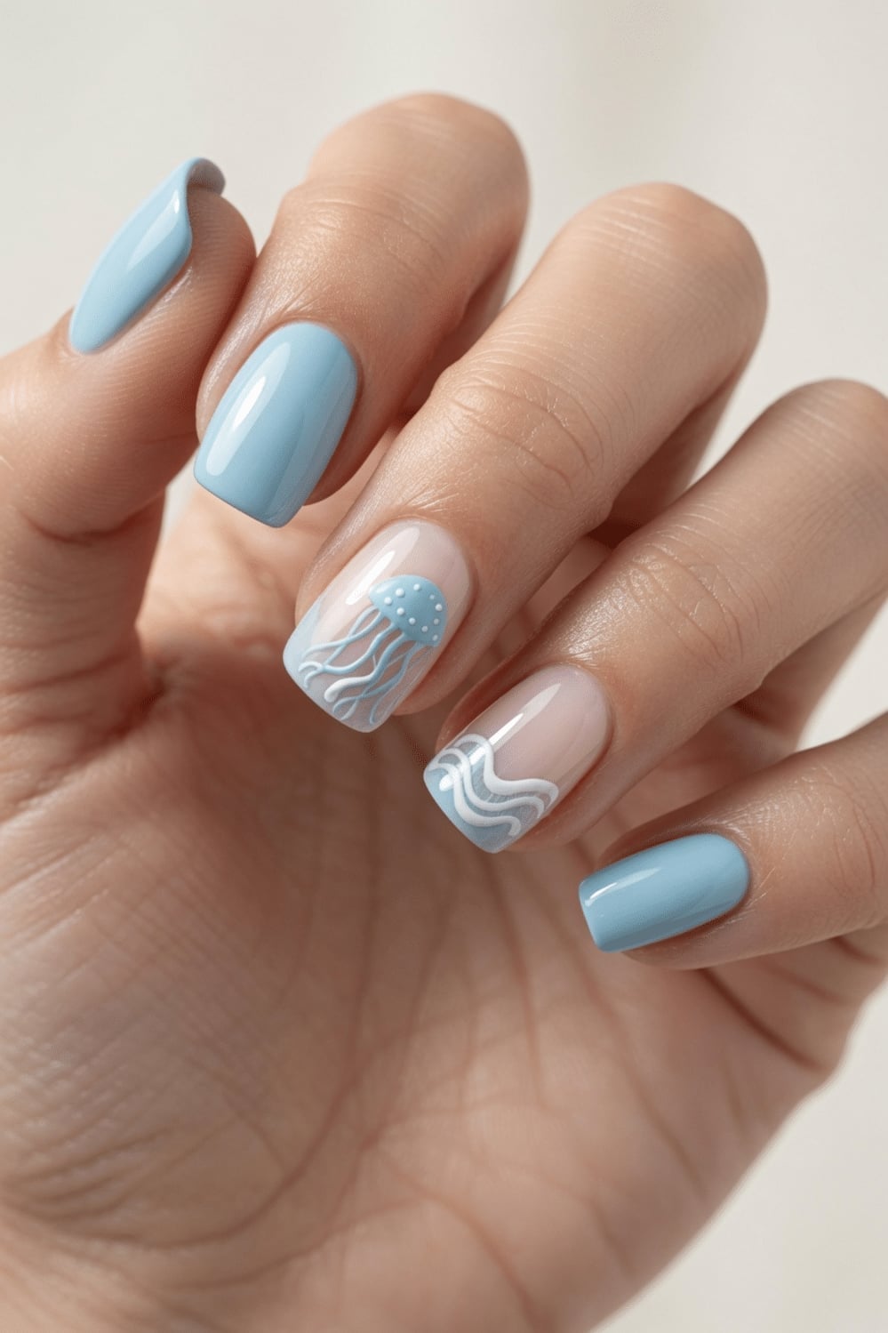 Sky Blue With Jellyfish And Wave Art Sky Blue With Jellyfish And Wave Art — Sky Blue Nails 2027