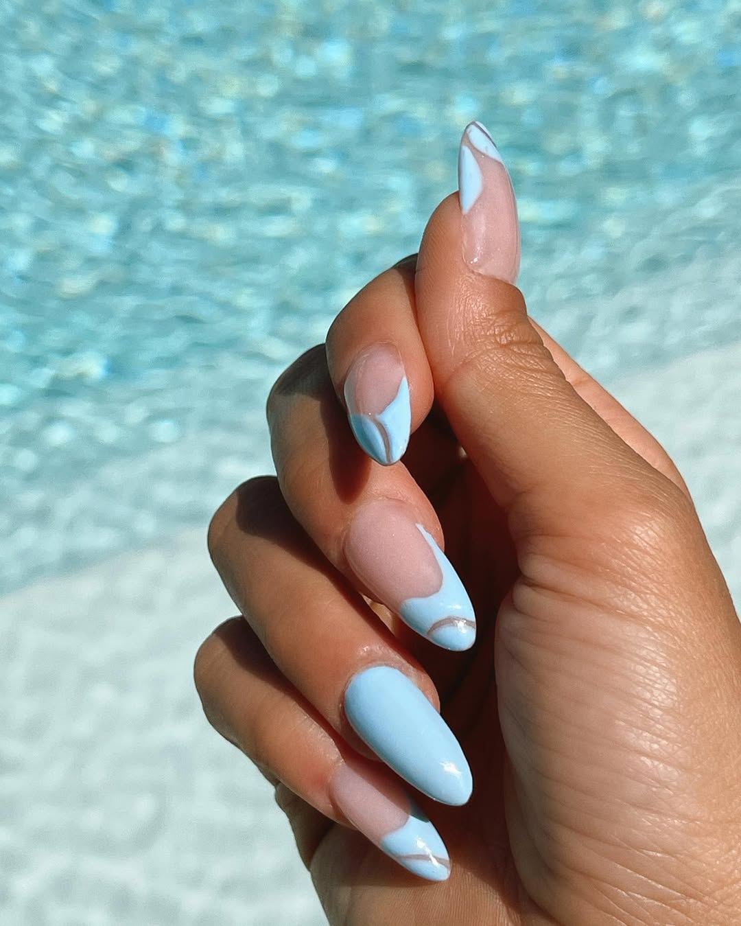 Sheer Nude With Sky Blue French Tip And Silver Lines Sheer Nude With Sky Blue French Tip And Silver Lines — Sky Blue Nails 2027