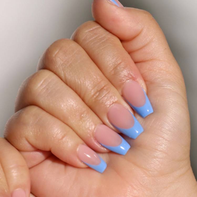 Long Coffin French Tip With Bold Sky Blue Long Coffin French Tip With Bold Sky Blue — Sky Blue Nails 2027