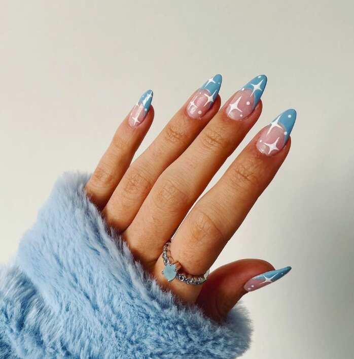 Sheer Pink With Light Blue Tips And Starbursts Sheer Pink With Light Blue Tips And Starbursts — Sky Blue Nails 2027