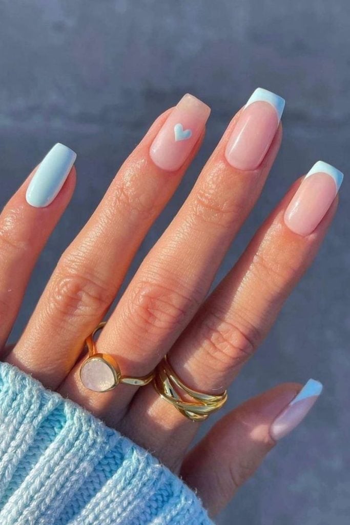 Sheer Pink With Sky Blue French Tip And Heart Sheer Pink With Sky Blue French Tip And Heart — Sky Blue Nails 2027