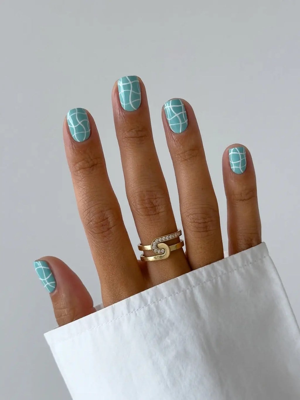 Light Turquoise Blue With White Grid Pattern Light Turquoise Blue With White Grid Pattern — Sky Blue Nails 2027