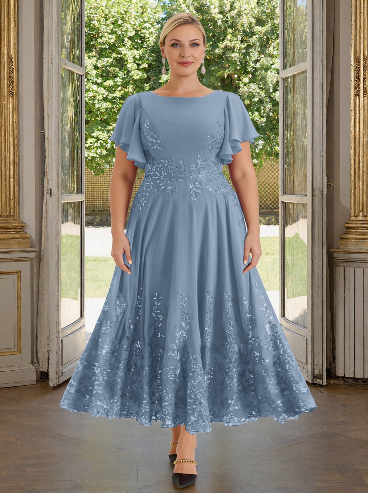 Slate Blue Chiffon A-Line Dress With Embroidery Slate Blue Chiffon A-Line Dress With Embroidery — Slate Blue Bridesmaid Dress 2027