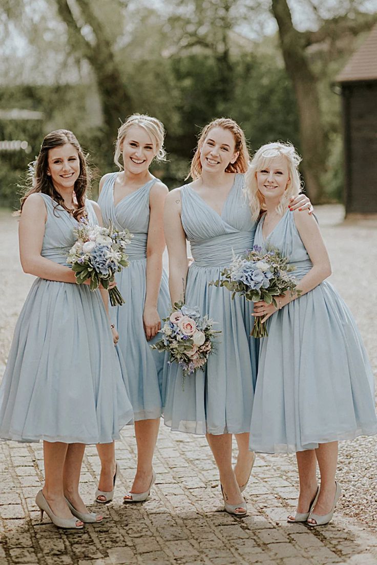 Dusty and Slate Blue Chiffon Knee-Length A-Line Dresses Dusty and Slate Blue Chiffon Knee-Length A-Line Dresses — Slate Blue Bridesmaid Dress 2027