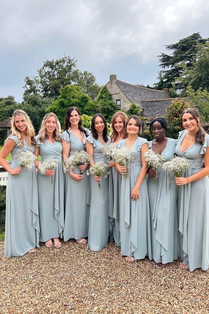 Muted Blue-Gray Bridesmaid Dresses With Beaded Bodices Muted Blue-Gray Bridesmaid Dresses With Beaded Bodices — Slate Blue Bridesmaid Dress 2027