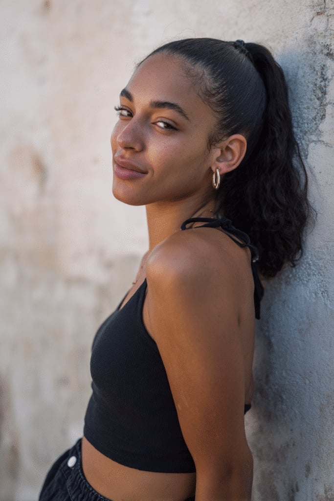 Dark Brown Curly High Ponytail Dark Brown Curly High Ponytail — Slick Back Hairstyles 2027