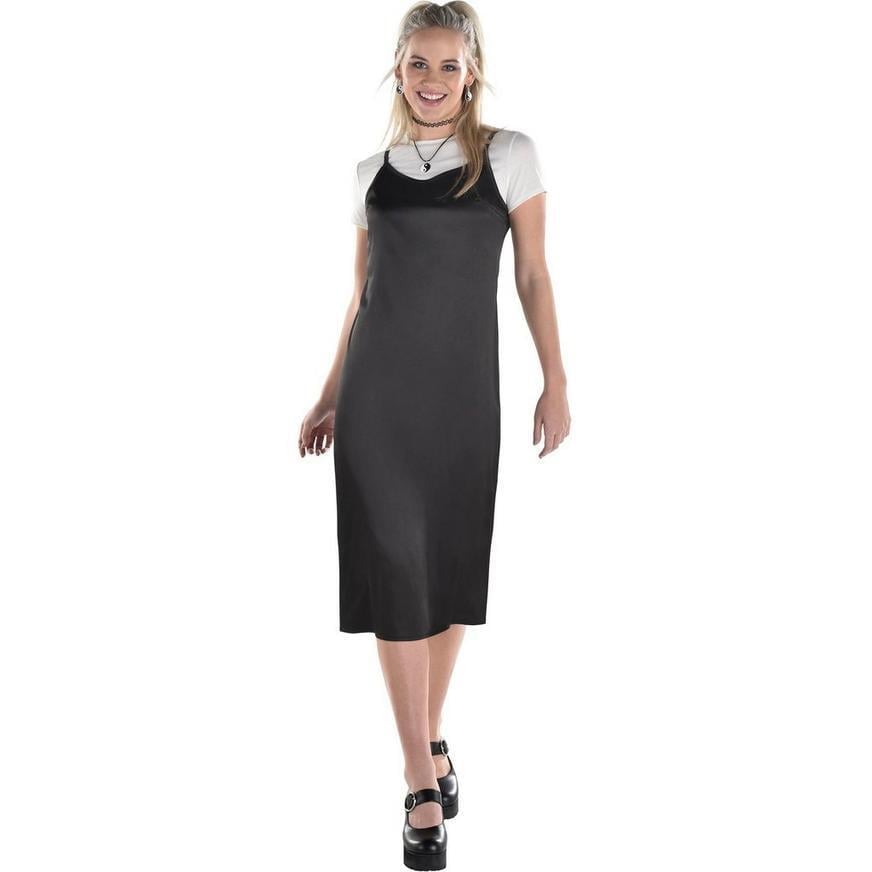 Black midi slip dress over white tee with platform mary janes Black midi slip dress over white tee with platform mary janes — Slip Dress Over T Shirt 2027