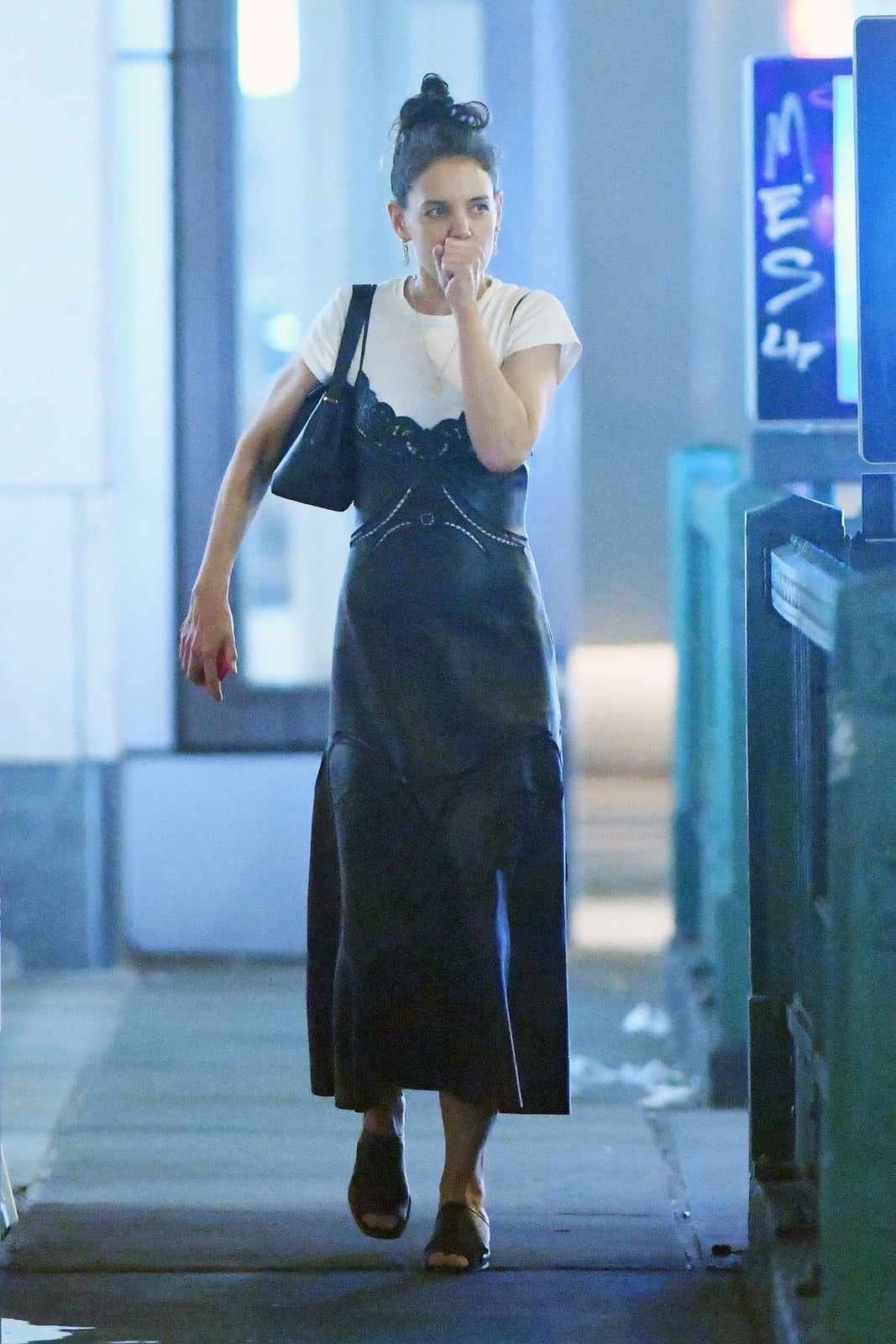 Lace-trimmed slip dress over mesh tee with clogs Lace-trimmed slip dress over mesh tee with clogs — Slip Dress Over T Shirt 2027