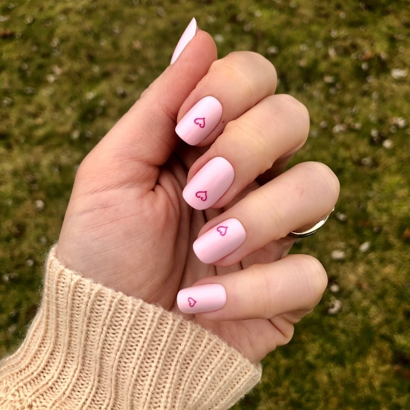 Short Squoval Matte Pink Nails With Pink Hearts Short Squoval Matte Pink Nails With Pink Hearts — Small Heart Nails 2027