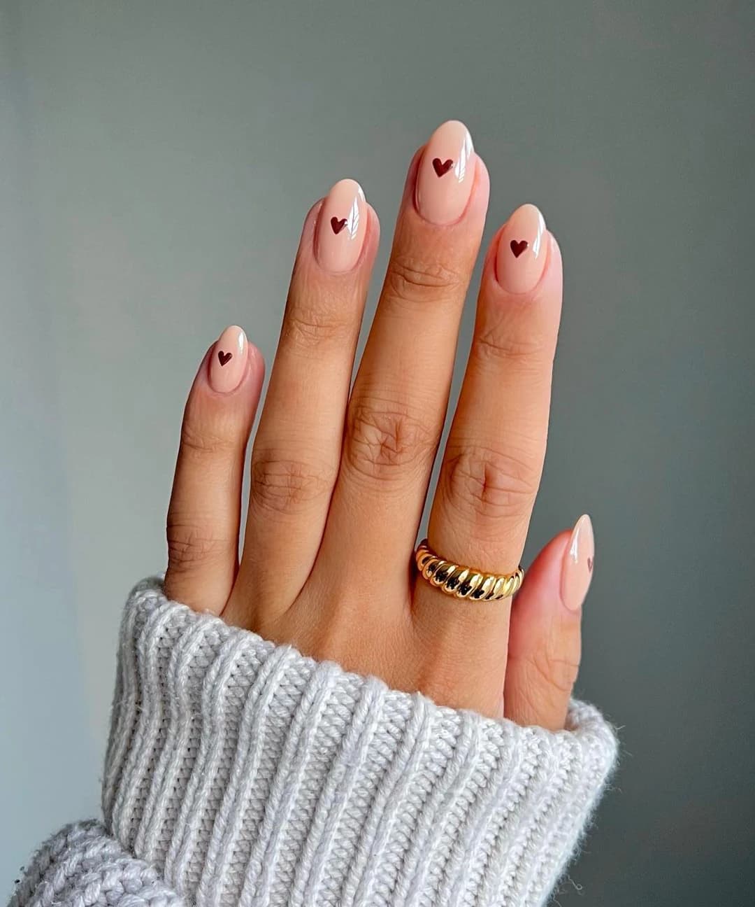 Short Almond Nails With Minimalist Brown Hearts Short Almond Nails With Minimalist Brown Hearts — Small Heart Nails 2027