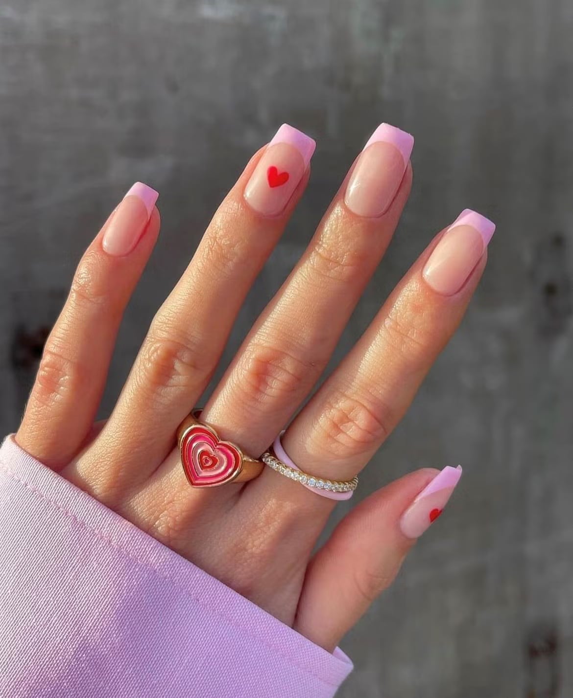 Square Pink French Tip Nails With Red Heart Square Pink French Tip Nails With Red Heart — Small Heart Nails 2027