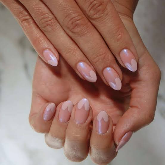 Medium Almond Nude Pink With Integrated Hearts Medium Almond Nude Pink With Integrated Hearts — Small Heart Nails 2027