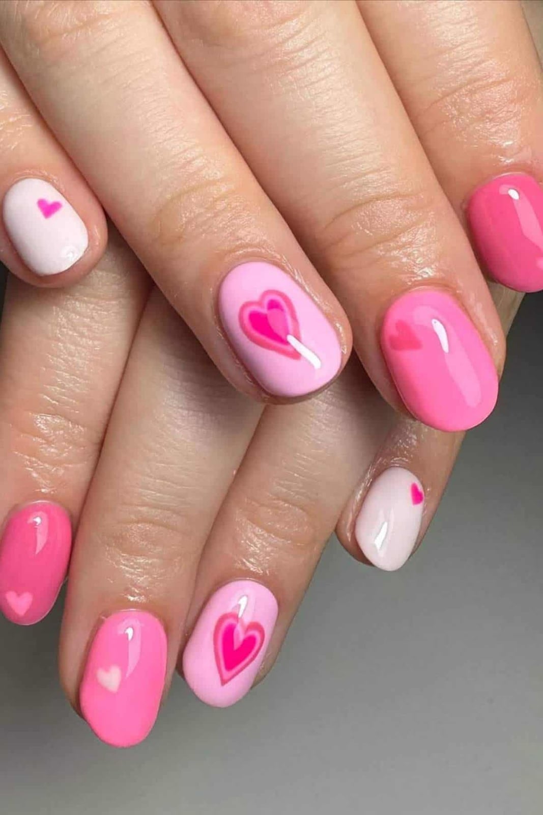Short Oval Nude With Minimalist Red Heart Decals Short Oval Nude With Minimalist Red Heart Decals — Small Heart Nails 2027