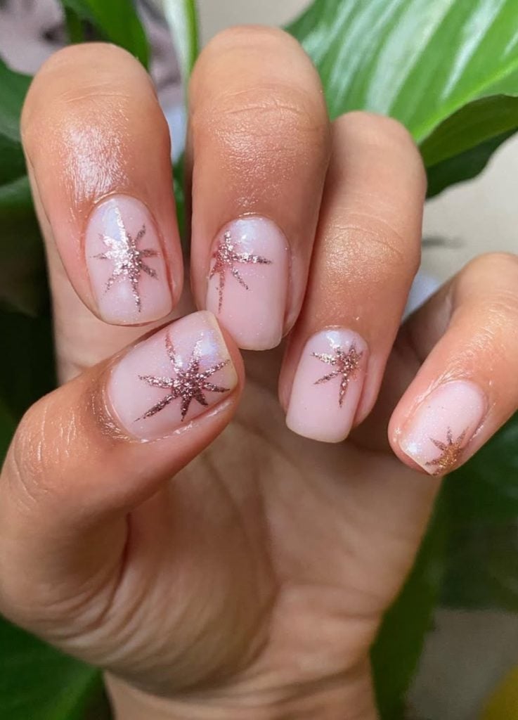 Short Soft Square Rose Gold Glitter Stars Short Soft Square Rose Gold Glitter Stars — Sparkly New Years Nails 2027